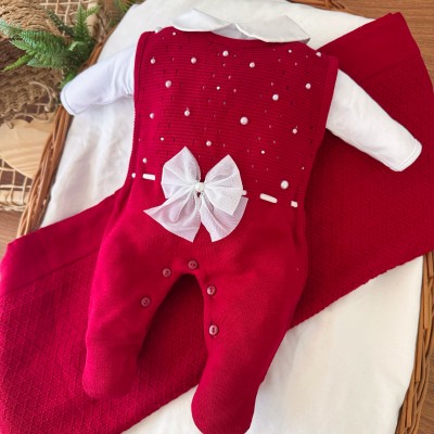  Saída de Maternidade Céu Estrelado Salopete - Vermelho